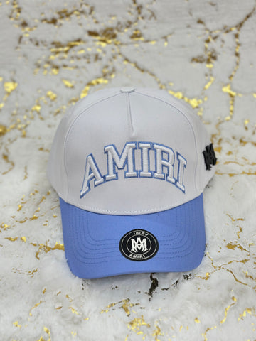 Elitecaps™ AMIRI White & Sky Blue Cap – Premium Luxury Streetwear