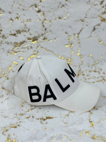 Elitecaps™ Balmain White & Black Logo Cap – Premium Luxury Streetwear