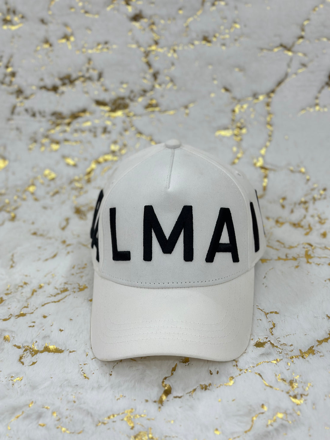 Elitecaps™ Balmain White & Black Logo Cap – Premium Luxury Streetwear