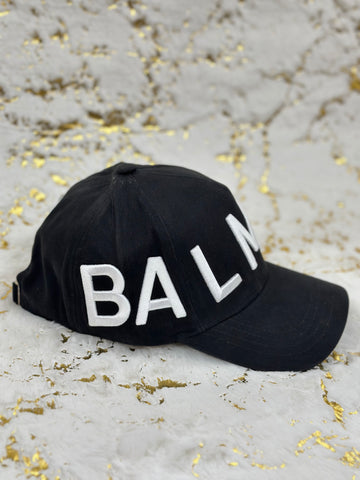 Elitecaps™ Balmain Black & White Logo Cap – Premium Luxury Streetwear