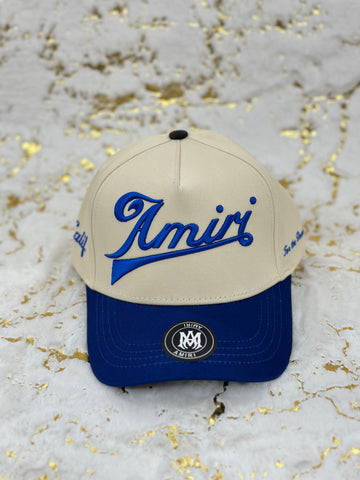 Elitecaps™ AMIRI Cream & Royal Blue Cap – Premium Streetwear Style