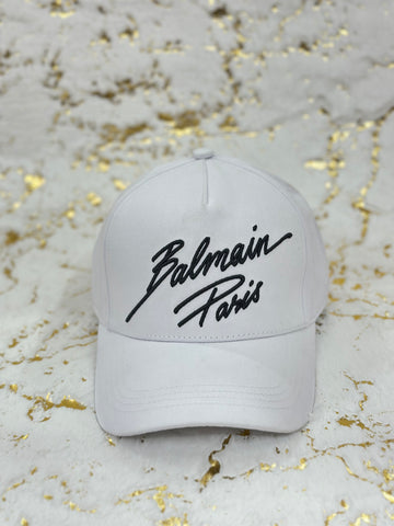 Elitecaps™ Balmain Paris White Signature Cap – Premium Luxury Streetwear